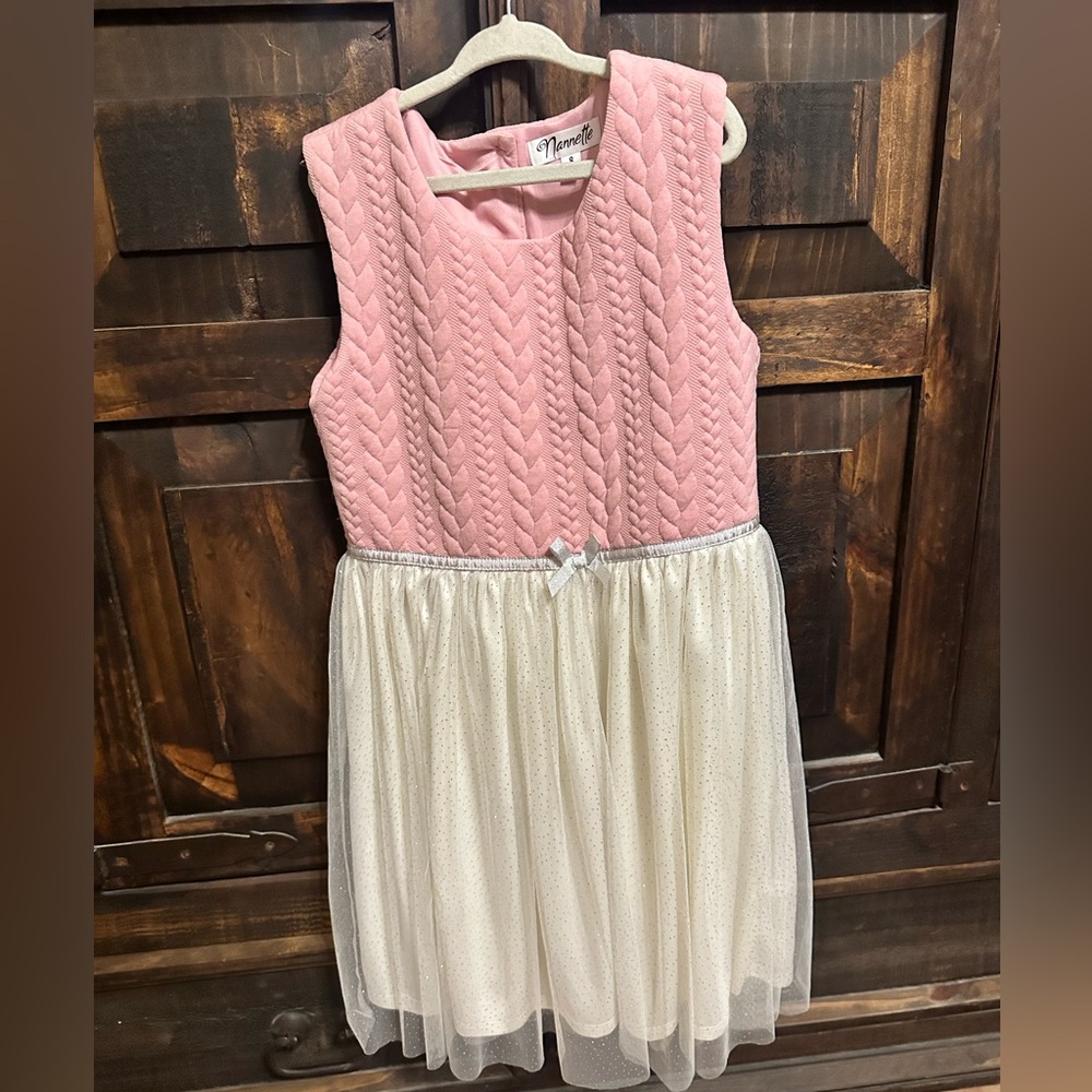 Nannette Pink and Cream Casual Kids Dress